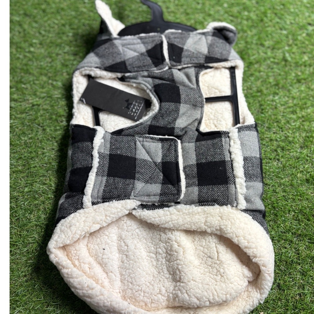 Hotel Doggy Black Buffalo‎ Plaid Sherpa Lined Dog Coat Winter Warm Vest large